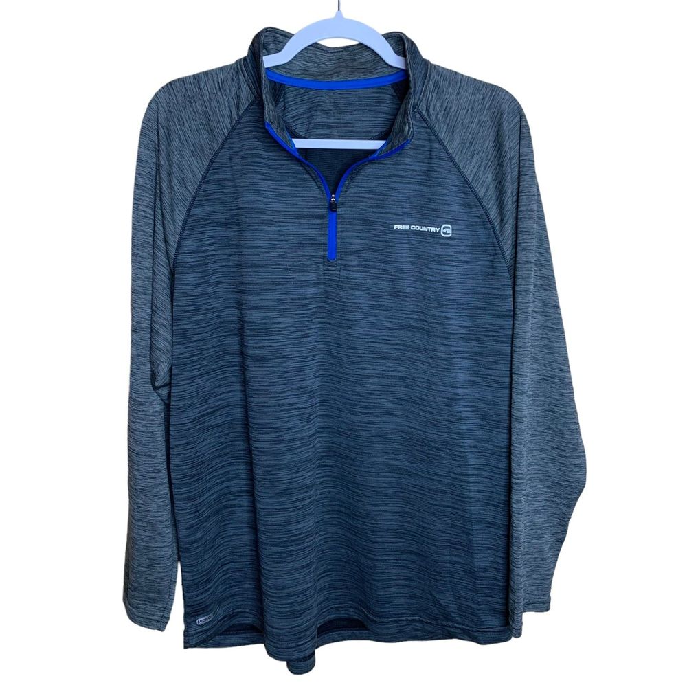 Free Country Men's 1/4 Zip Micro Tech Raglan Long Sleeve Shirt Blue Gray Size XL